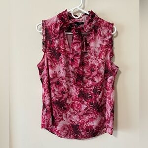 White House Black Market Pink and Red Floral Top